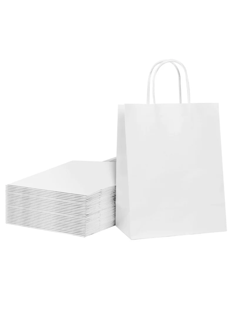 10/20 Stück Kraftpapiertüten mit Griffen, weiße Geschenktüten für kleine Unternehmen, Einzelhandel, Geburtstagsfeiern, Einkaufstüten – Detail 5