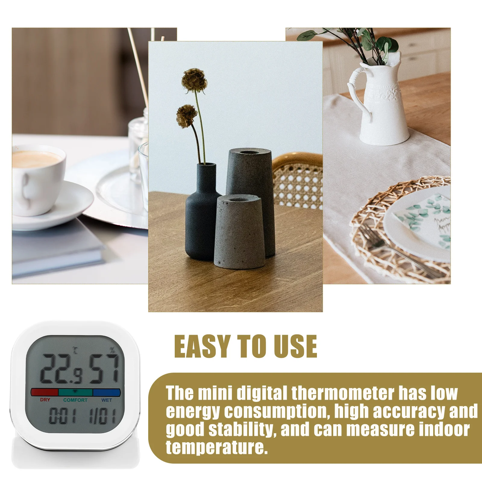 

Digital Thermometer Hygrometer Indoor Home Use Compact Temperature Gauge Durable ABS Aluminum Alloy High Accuracy Measuring Tool