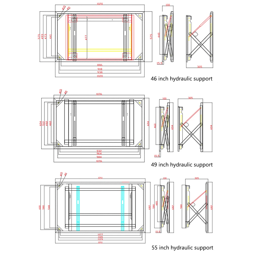 98/100 inch universal splicing screen wall mounted horizontal screen hydraulic front maintenance telescopic embedded bracket