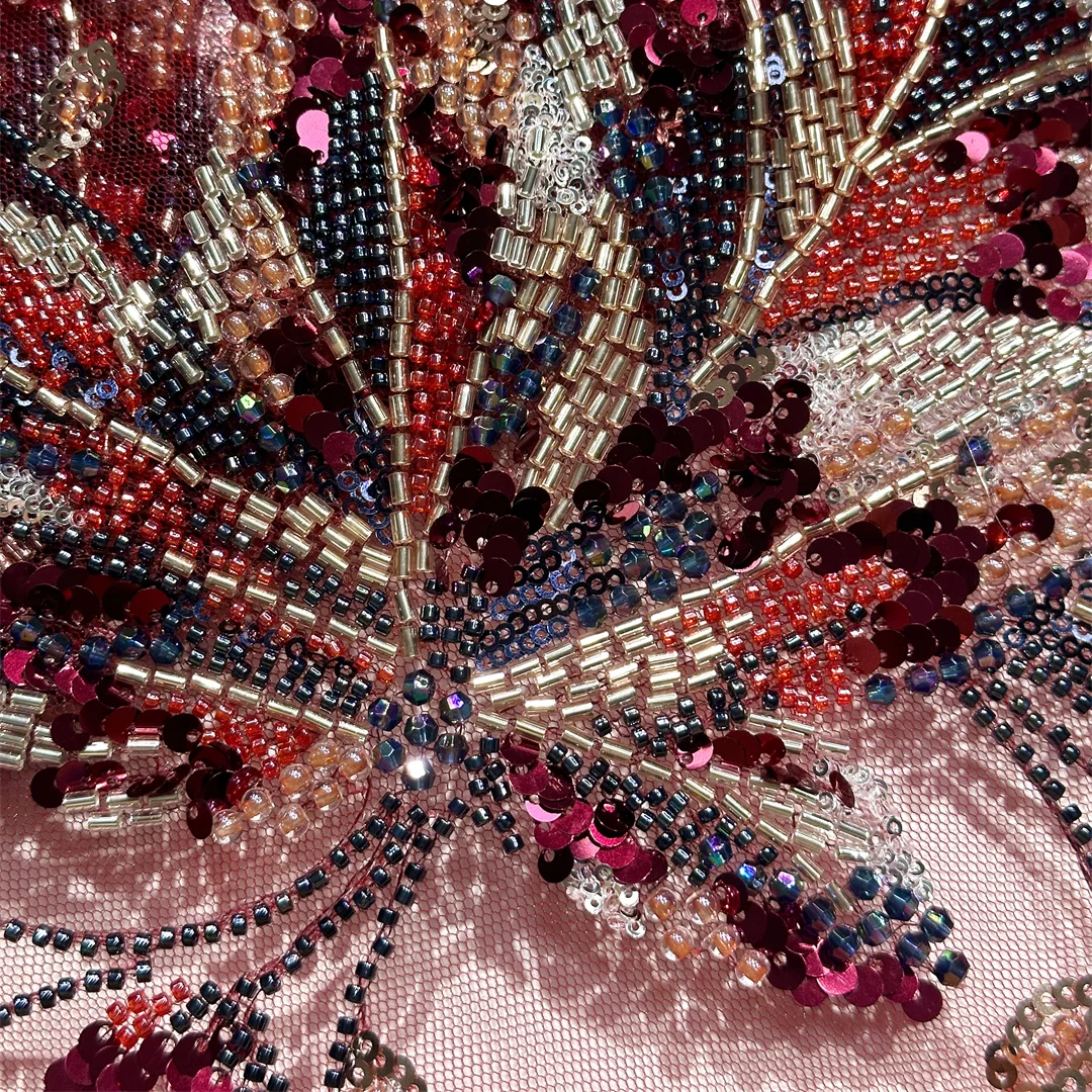 

Exquisite Floral Heavy Tube Beaded Embroidery Lace Fabric 2026 High Quality French Tulle African Fabric for Sewing Wedding Dress