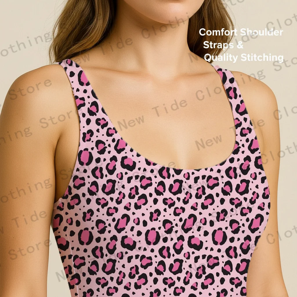 Body feminino rosa com estampa de leopardo sem mangas, sexy, peça única, slim fit, regata para festa, verão, praia