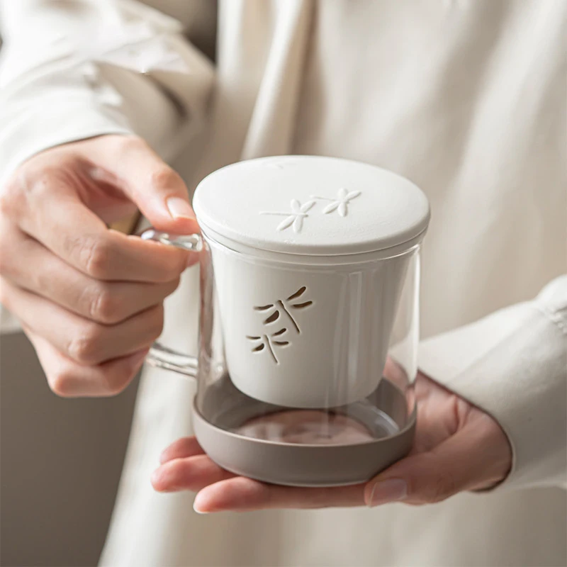 350 ml dragonfly tea cup tea cup can be brewed at any time glass tea ceremony cup large capacity tea leakage filter cup