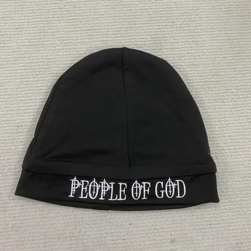 قبعة مطرزة باللون الأسود "People of God" للجنسين، قبعة جمجمة هيب هوب Y2K ملابس الشارع، قبعة شتوية دافئة كاجوال متماسكة، قبعة رأس عصرية Acc #2
