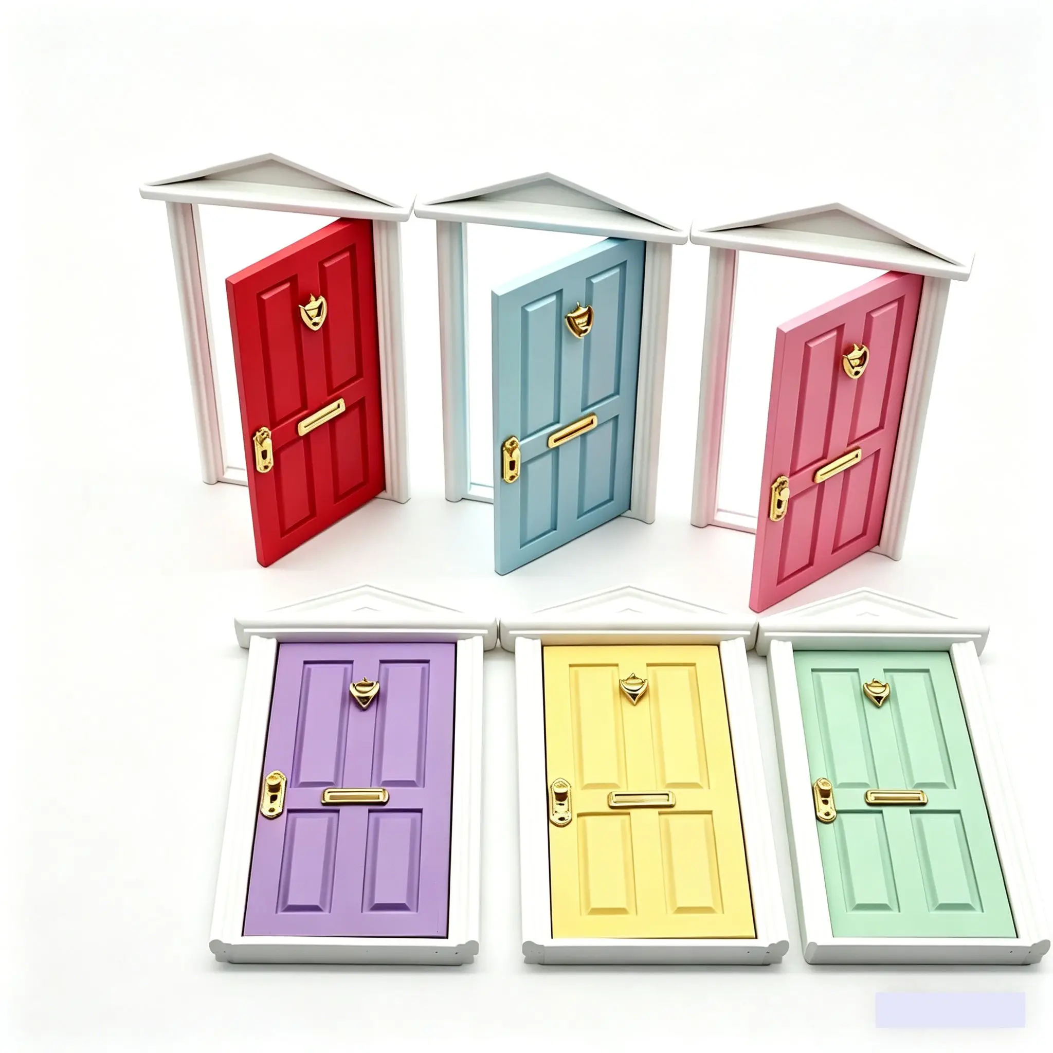 

Миниатюрная деревянная дверь для кукольного домика в масштабе 1:12 - Красочная сказочная дверь с золотой фурнитурой, модель мебели для самостоятельной сборки мини-сцен для домашнего декора