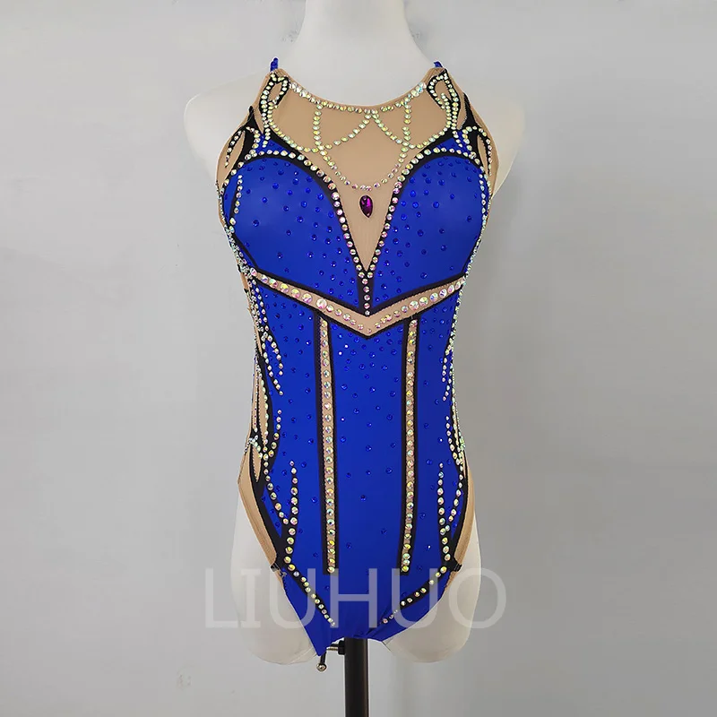 LIUHUO Handmade Synchronized Swimming Suits Blue Professional Customized Swimming Team Performance Suit