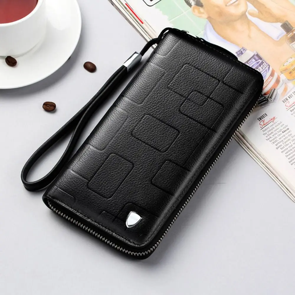 Fashion Large-capacity Genuine Leather Wallets Business Multi-card Slot Clutch Phone Bag Simple Business Card Holder Men