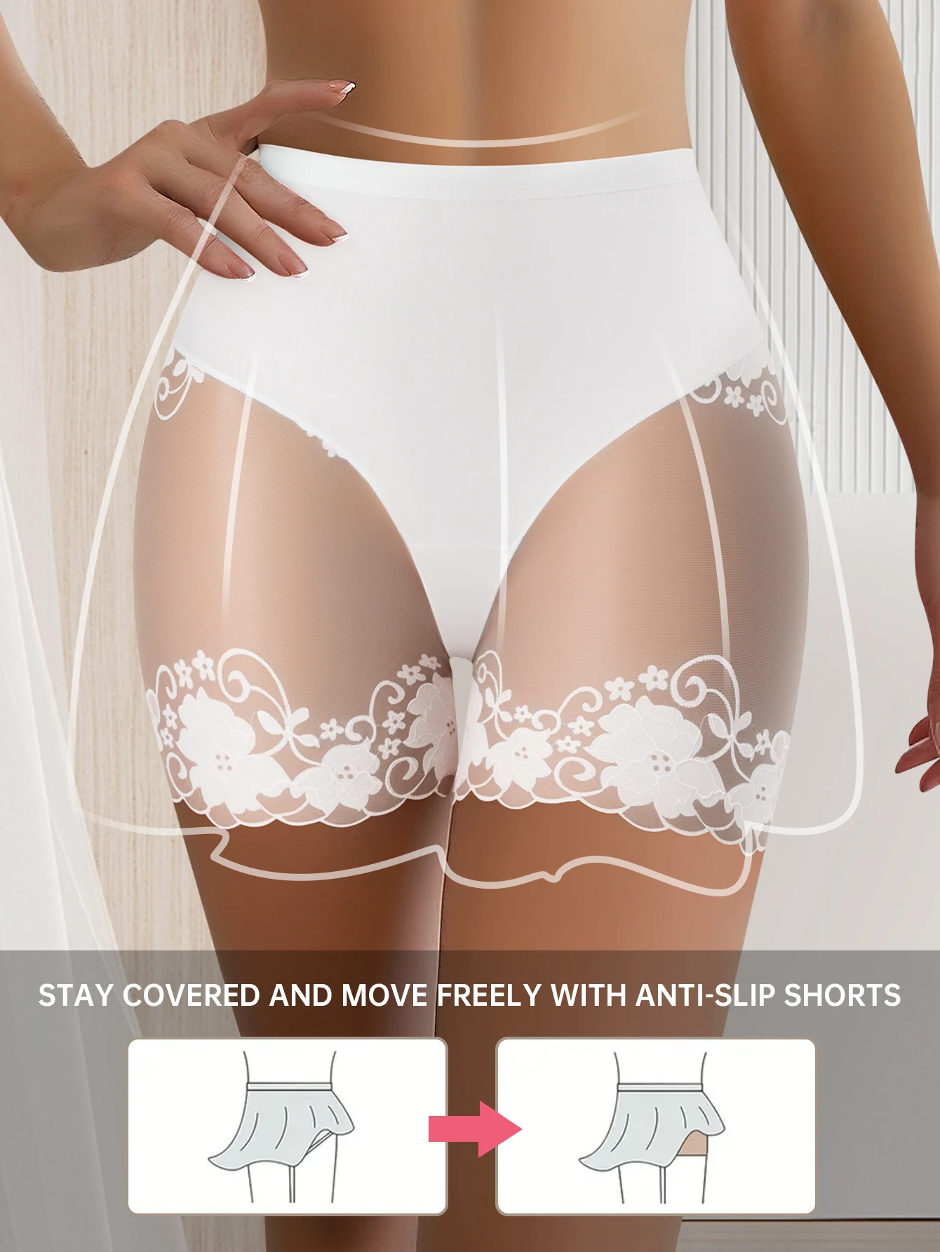 กางเกงในกันโป๊ผู้หญิง 5 ชิ้น/ชุด ลายลูกไม้ ขอบเอวสูง ผ้าลูกไม้ยืดหยุ่น