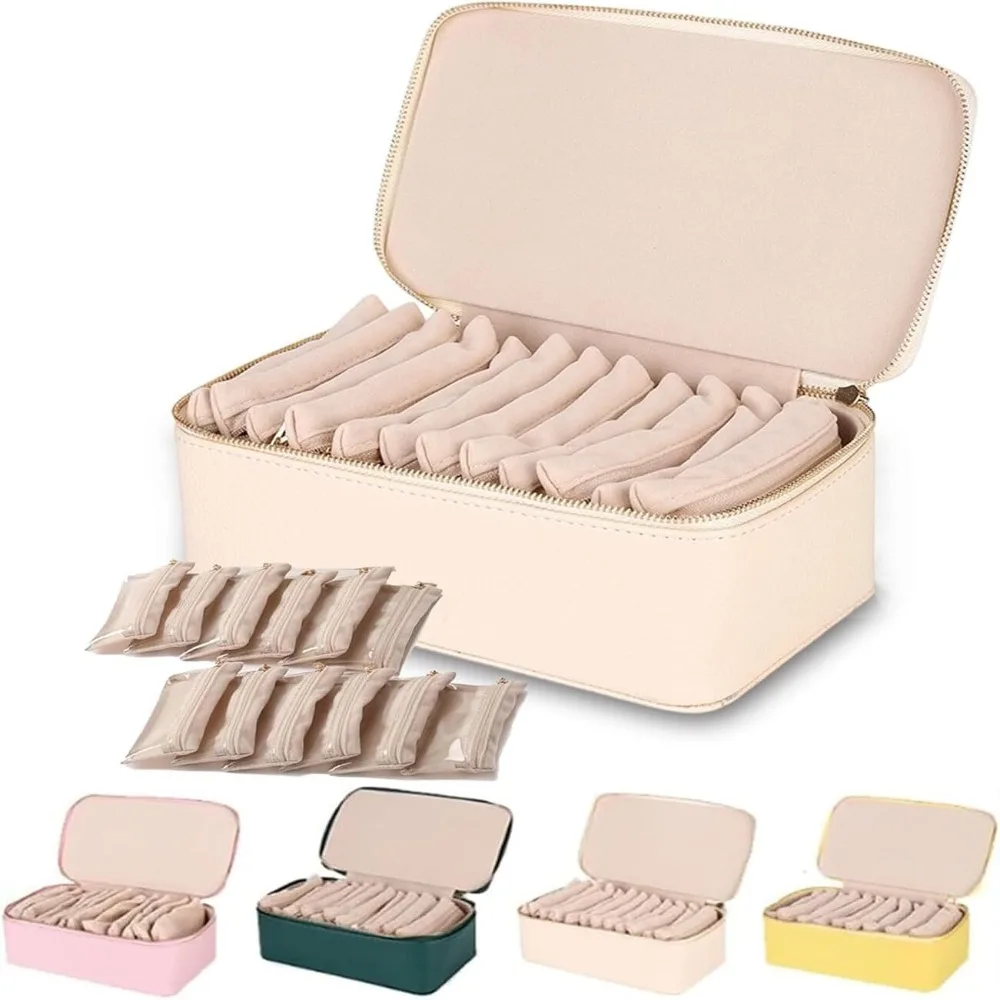 Portable Travel Jewelry Box Large Capacity PU Leather Jewelry Case with 6/12pcs Small Pouches Jewelry Storage Box