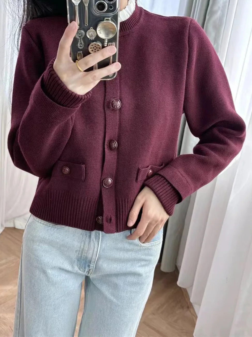 

Sweater for Women 2024 New Autumn Winter Contrasting Color Single Breasted Sweet Long Sleeve Cardigan