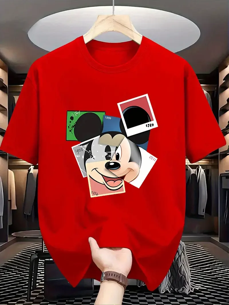 

2025 парная футболка унисекс с Микки Маусом Диснея, мужская винтажная летняя хлопковая женская футболка, дышащая уличная одежда большого размера