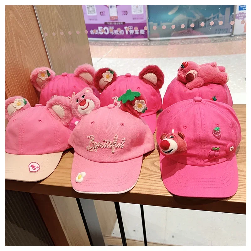 Anime Cartoon Disney Lotso Plush Doll Series Hats Kawaii Children's Baseball Cap Cute Summer Sunshade Sunscreen Hat Kids Gift