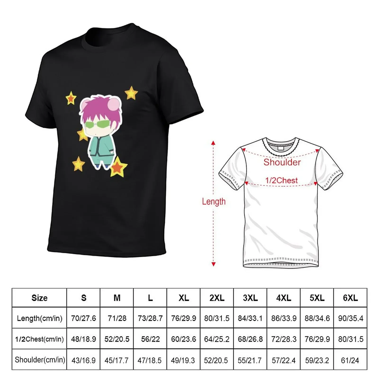 Saiki K Cute Illustration with stars T-Shirt man clothes oversized t shirt summer top men clothes