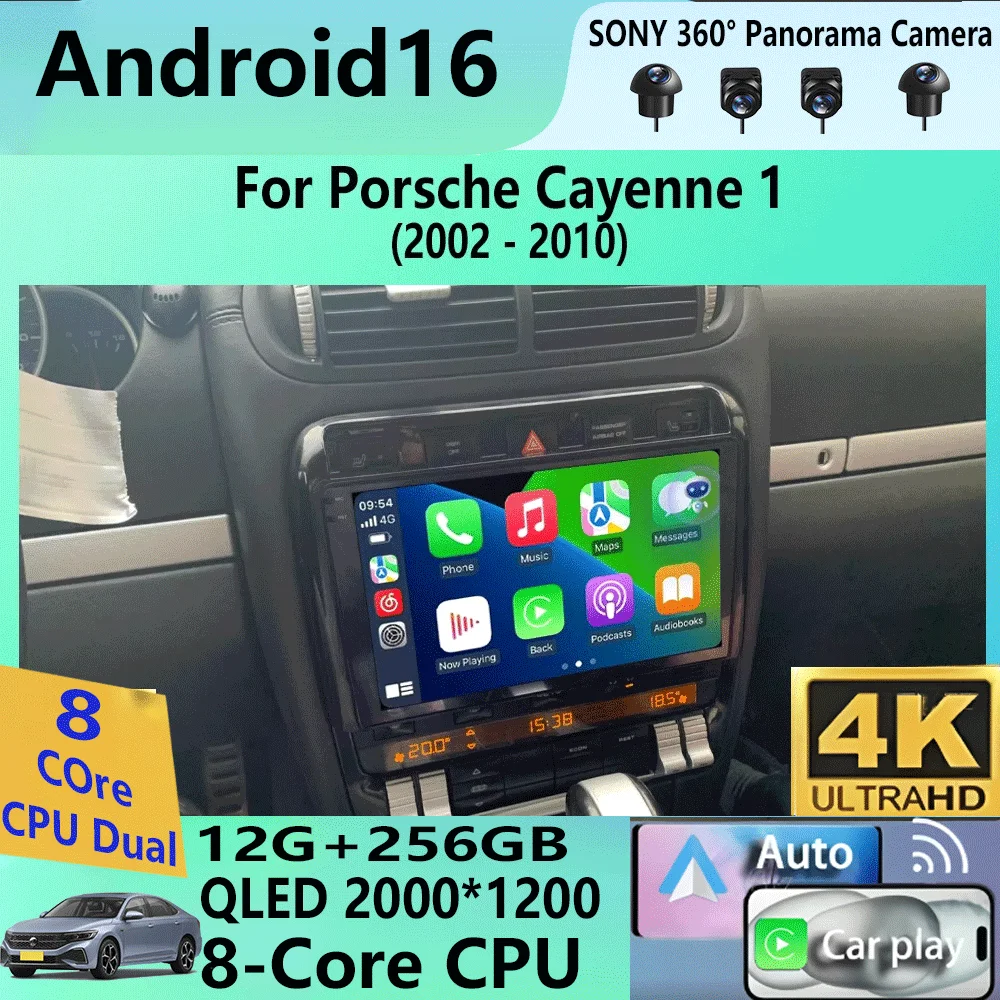 Android16 Car Radio For Porsche Cayenne 1 2002 2003 2004 2005 - 2010 Multimedia Video Player 4G Navigation Carplay Head Unit DSP