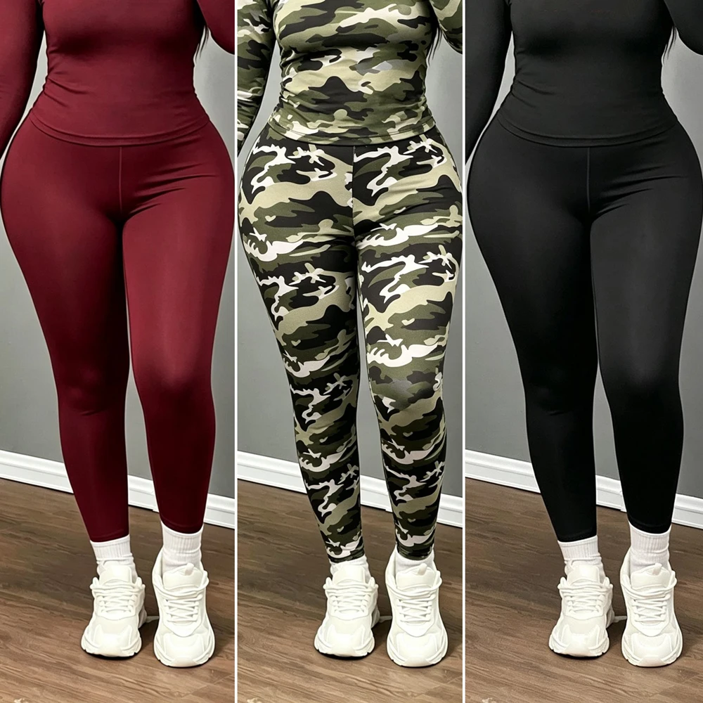 Winter Womens Thicken Leggings Fleece Warm Thermal Color Camouflage Pants Street Tight-Fitting Womans Solid Sexy Long Trousers