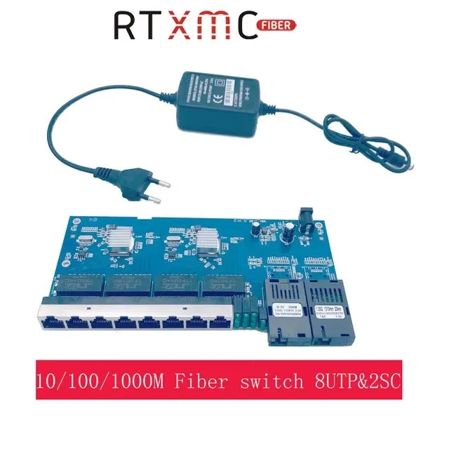 gigabit-plate-board-8sc-port-10-100-1000mbps-2rj45-utp-ethernet-fiber-switch-singlefiber-singlemode-media-converter-20km