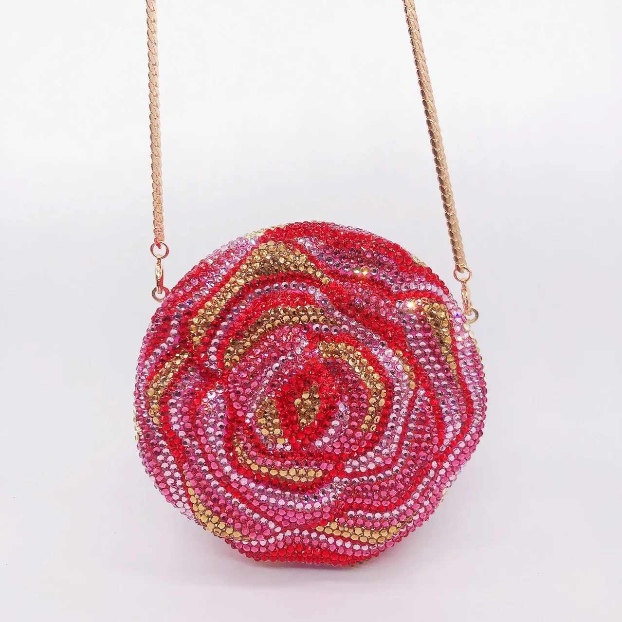 Round Bud Cake Flower Diamond Dinner Bag Flat Bottom Full Of Diamonds Banquet Clutch Purse Bolso Marca Lujo Hand Bags For Ladies