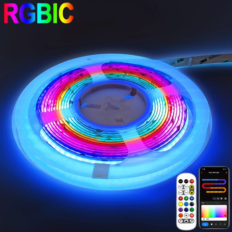 

Светодиодная лента Tuya Smart RGBIC COB, 24 В постоянного тока, адресная светодиодная лента с дистанционным управлением, гибкая лента для украшения домашнего освещения