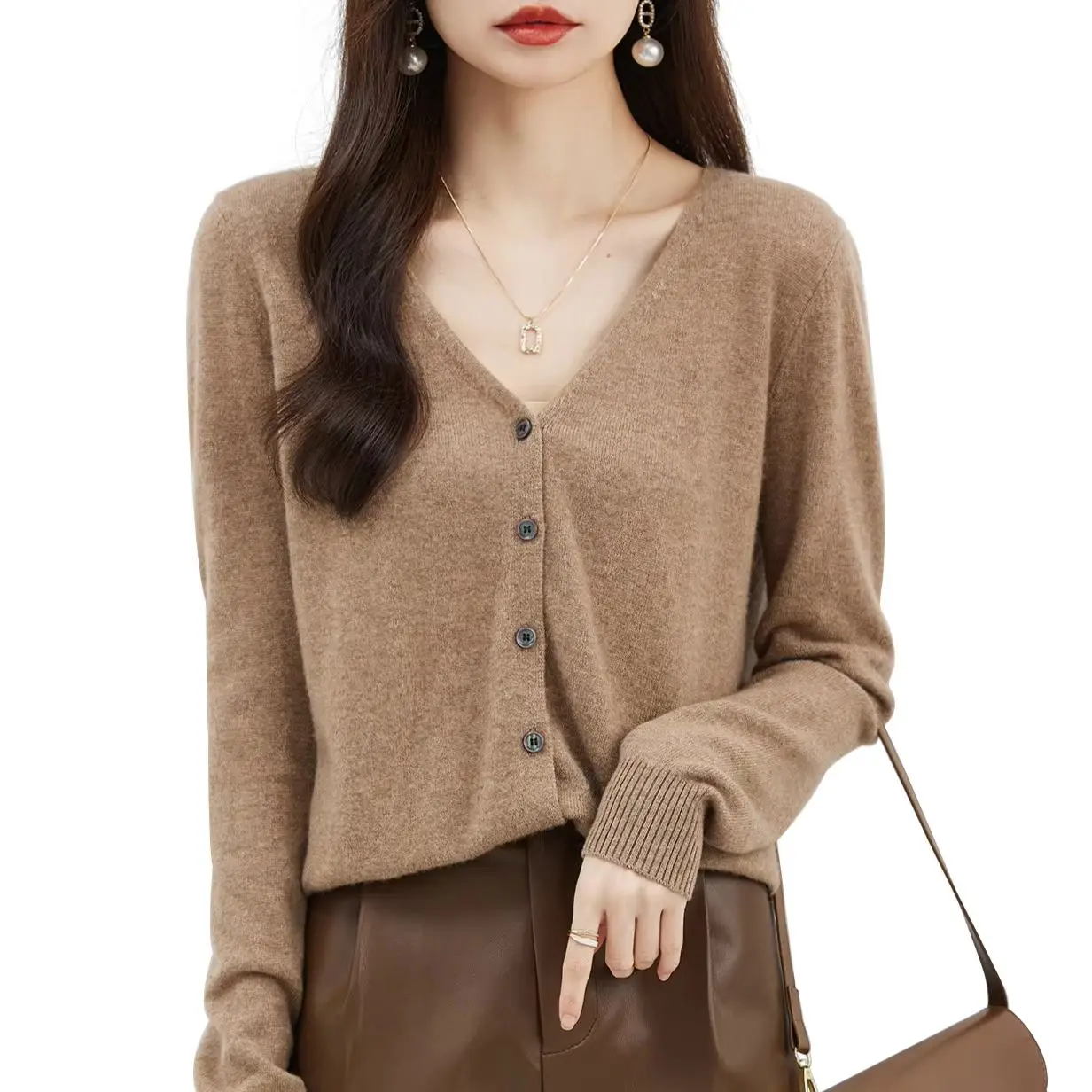 Cardigans for Women\'s Sweater 100% Merino Wool Cardigan Autunm Winter V Neck Vintage Soft Long Sleeve Knit Sweaters y2k Clothing