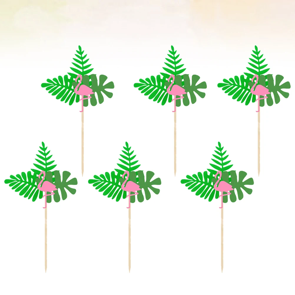 

6pcs Leaf Flamingo Cake Picks Hawaii Cupcake Toppers Creative Cake Decorations Summer Party Dessert Nonwoven Fabric Safe For
