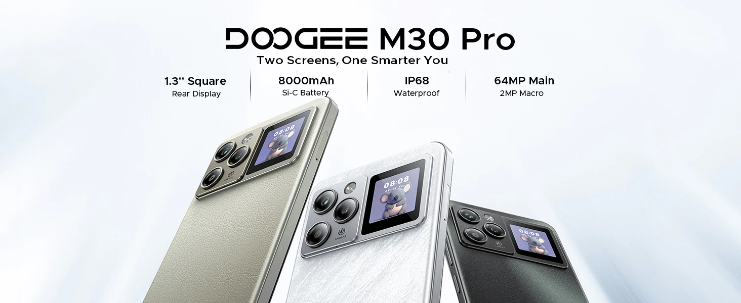 Doogee M30 Pro Smartphone 6.88" Display 8000Mah Battery 1.3" Rear Display 64Gb(8+56) 256Gb 64Mp Camera Android 16 Mobile Phone