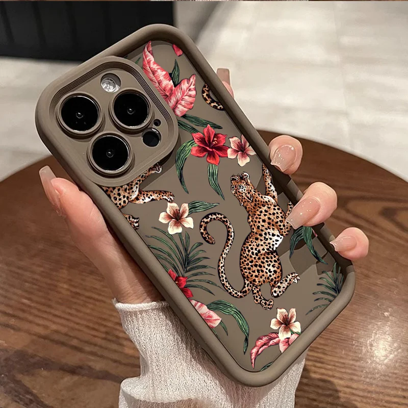 For IPhone 16 Pro Case Floral Leopard Eyes Silicone Phone Case for Iphone 11 12 13 14 15 Pro Max XS X XR 7 8 Plus SE 2022 Covers