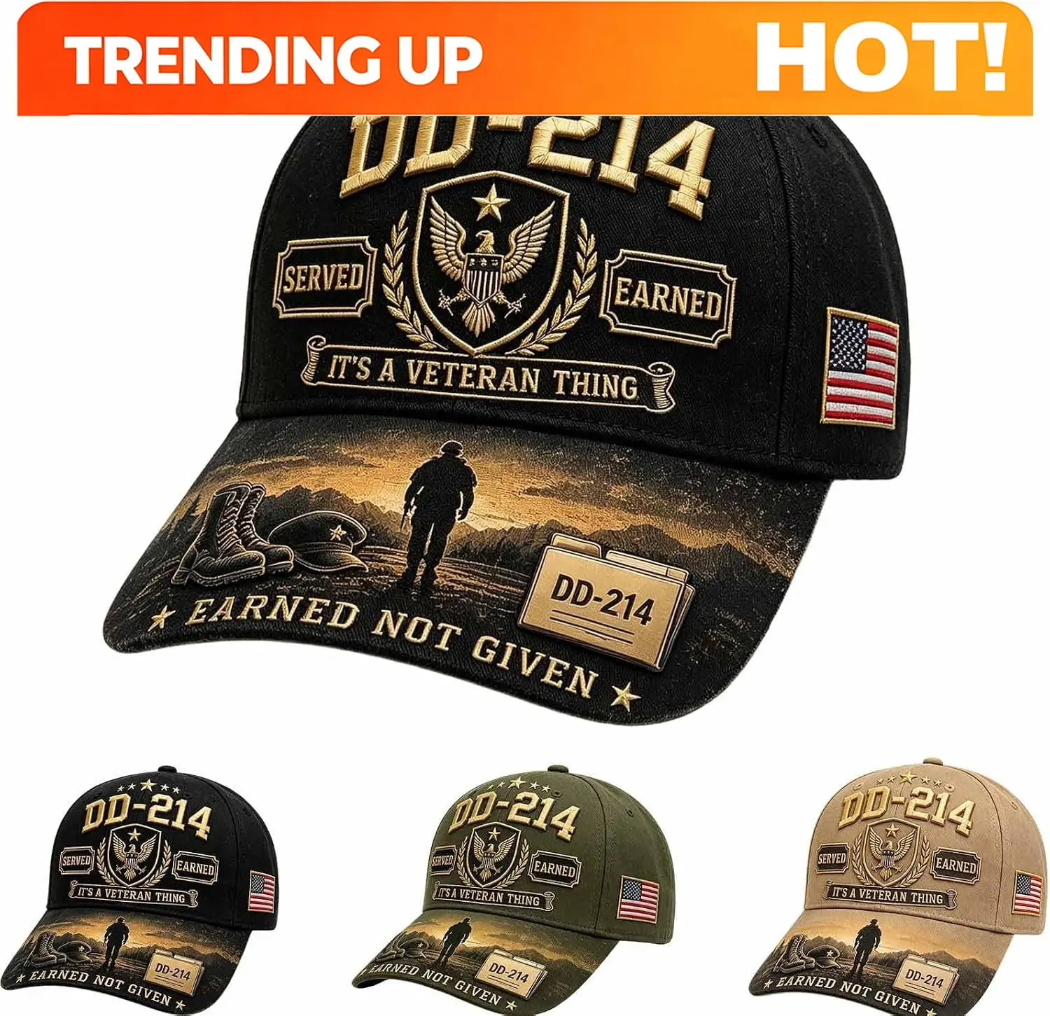 Customization DD-214 Served Earned Commemorative Cap, DD-214 Patriotic Adjustable Veteran Baseball Cap With Americ
