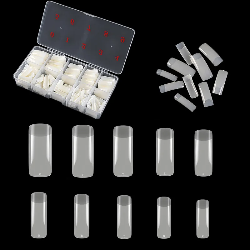 500 Pieces of Transparent Natural Color Nail Stickers, Half a Set of Square Flat Nail Stickers, Including Scissors, File, Glue, and Nail Polish