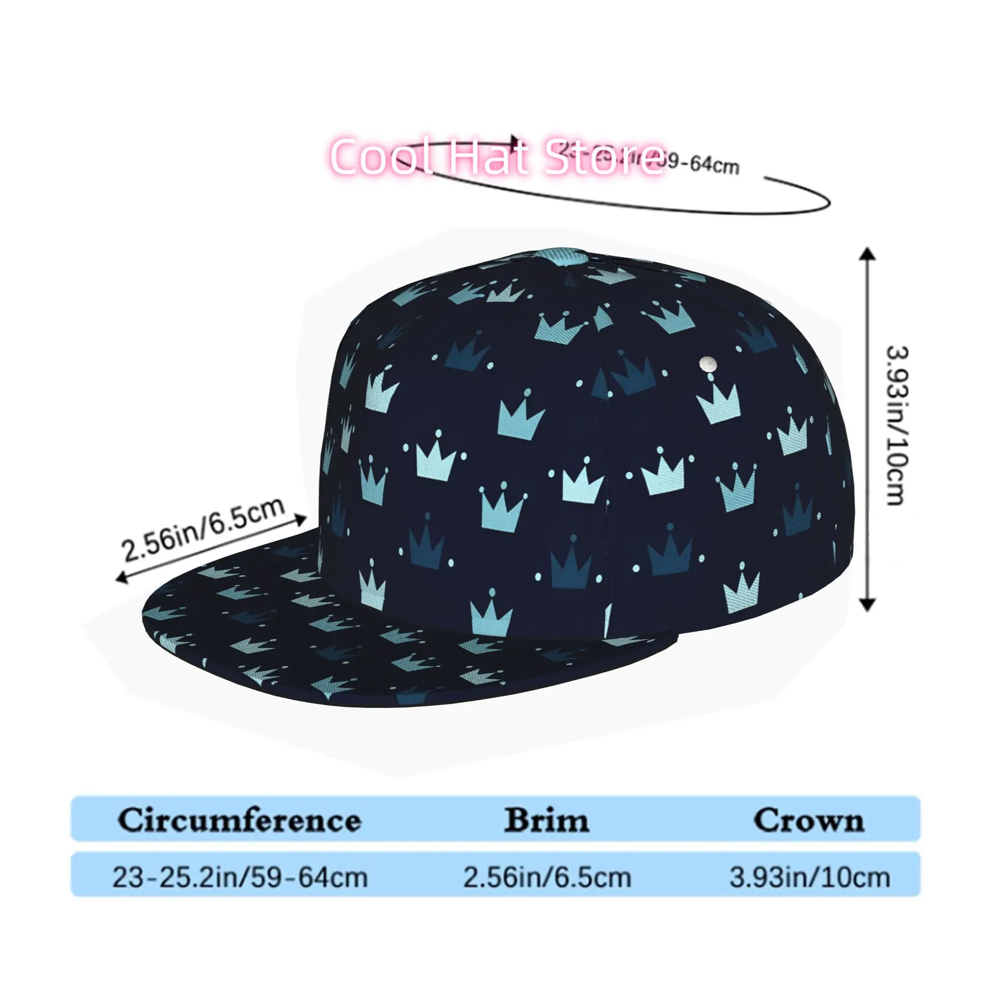 Baseball Cap with a Crown Design, Suitable for Men, Women, And Everyone in Between. This Flat-Brimmed Snapback Trucker Hat Is Pe