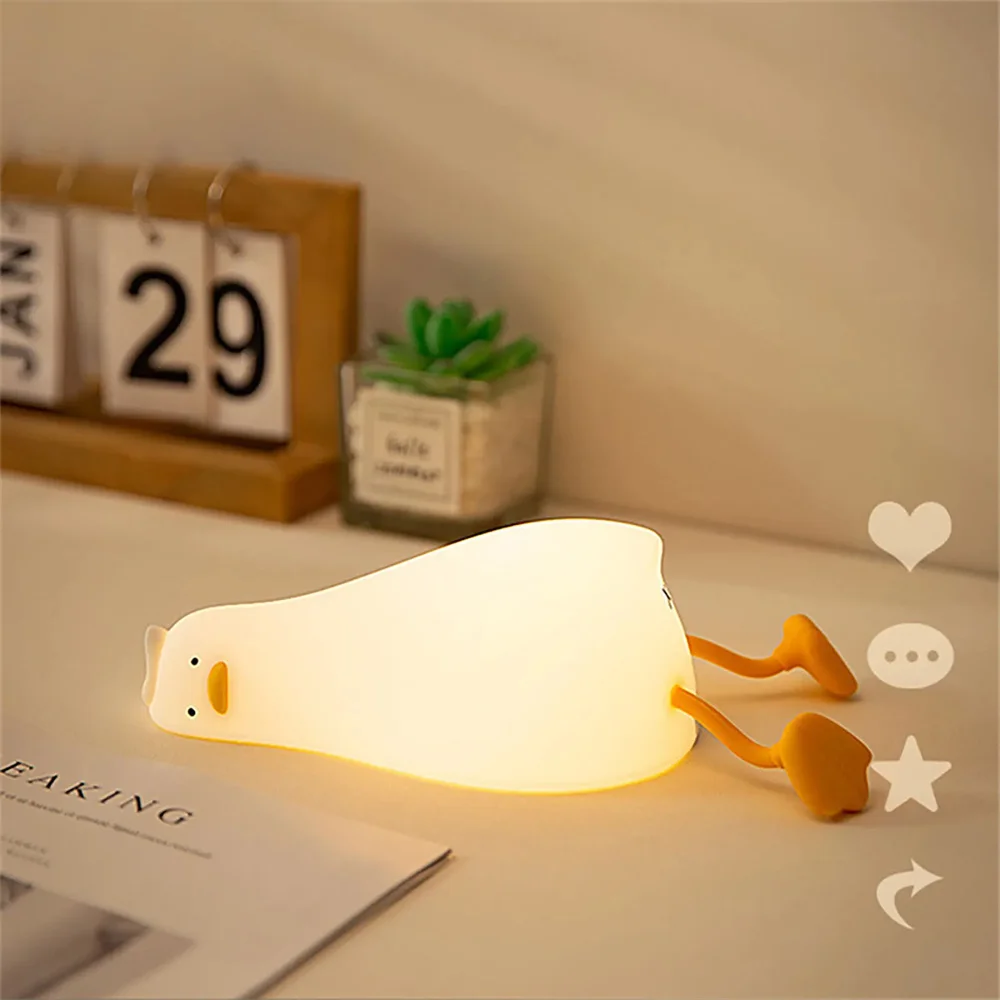 Cute Duck Design Led Night Light Silicone Cartoon Lamp Rechargeable Patting Light Children Nightlight Kid Bedroom Decor Gifts