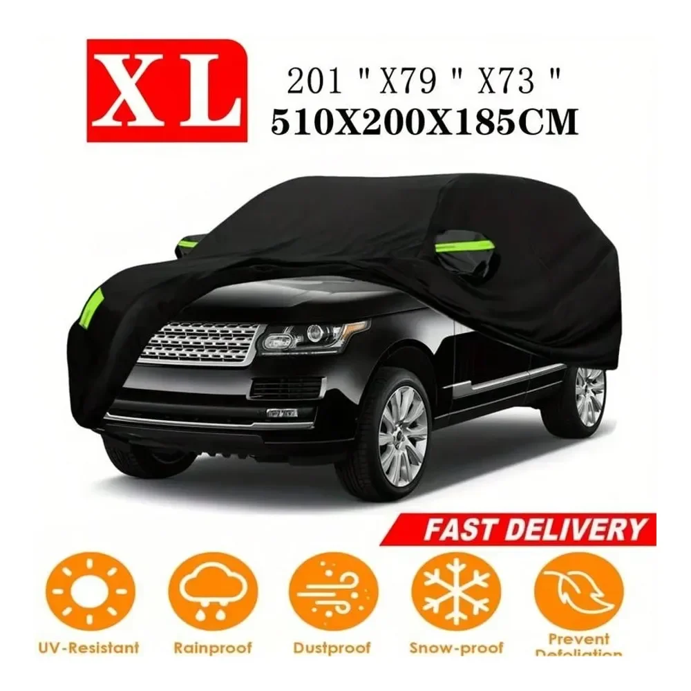 

Чехол для автомобиля XL 190T из премиальной черной ткани с отражающими полосами, пыленепроницаемый, устойчивый к царапинам, сверхпрочный, для седанов, хэтчбеков, внедорожников