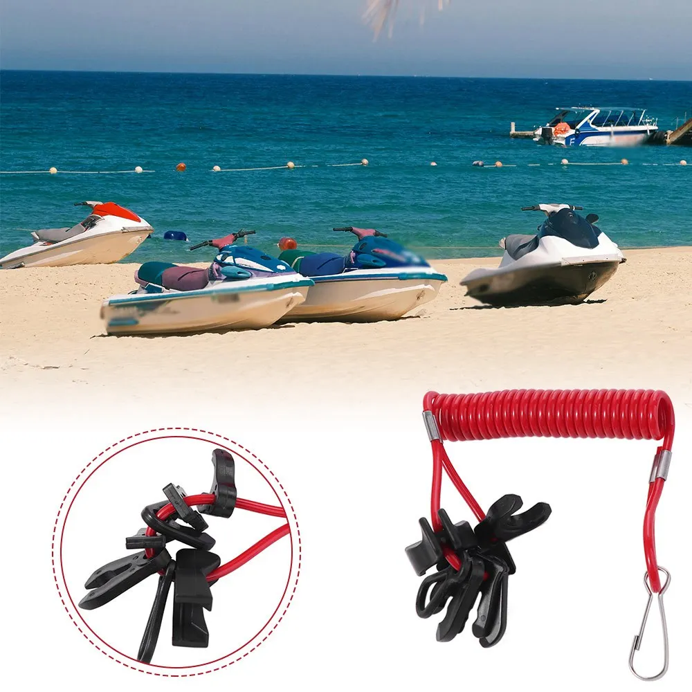 Red Boat Safety Lanyard Kill Switch 7 Keys Universal Kill Switch Key Lanyard Tether Cord Stretchable 1.6m Surfing Spring Rope