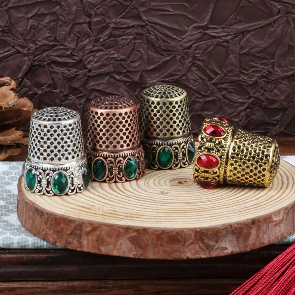 Premium Copper Vintage Sewing Thimble Finger Protectors Diamond-encrusted Embroidery Finger Protector Durable DIY Craft