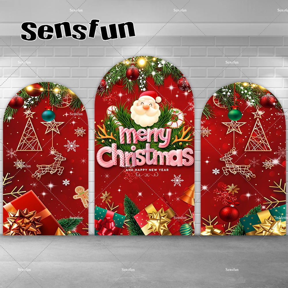 Red Christmas Day Arch Backdrop Cover Santa Claus Xmas Tree Gift Chiara Wall Party Decoration Photography Backgrounds