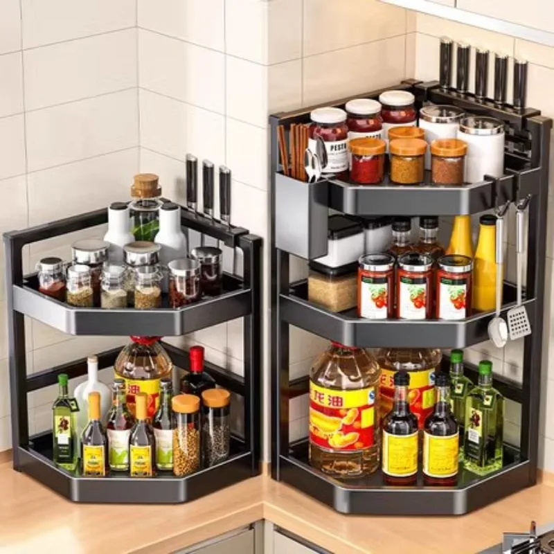 Spice Racks Kitchen Corner Multi-layer Shelf Punching-free Triangle Rack Stainless Steel Seasoning Holder Corner Storage Rack