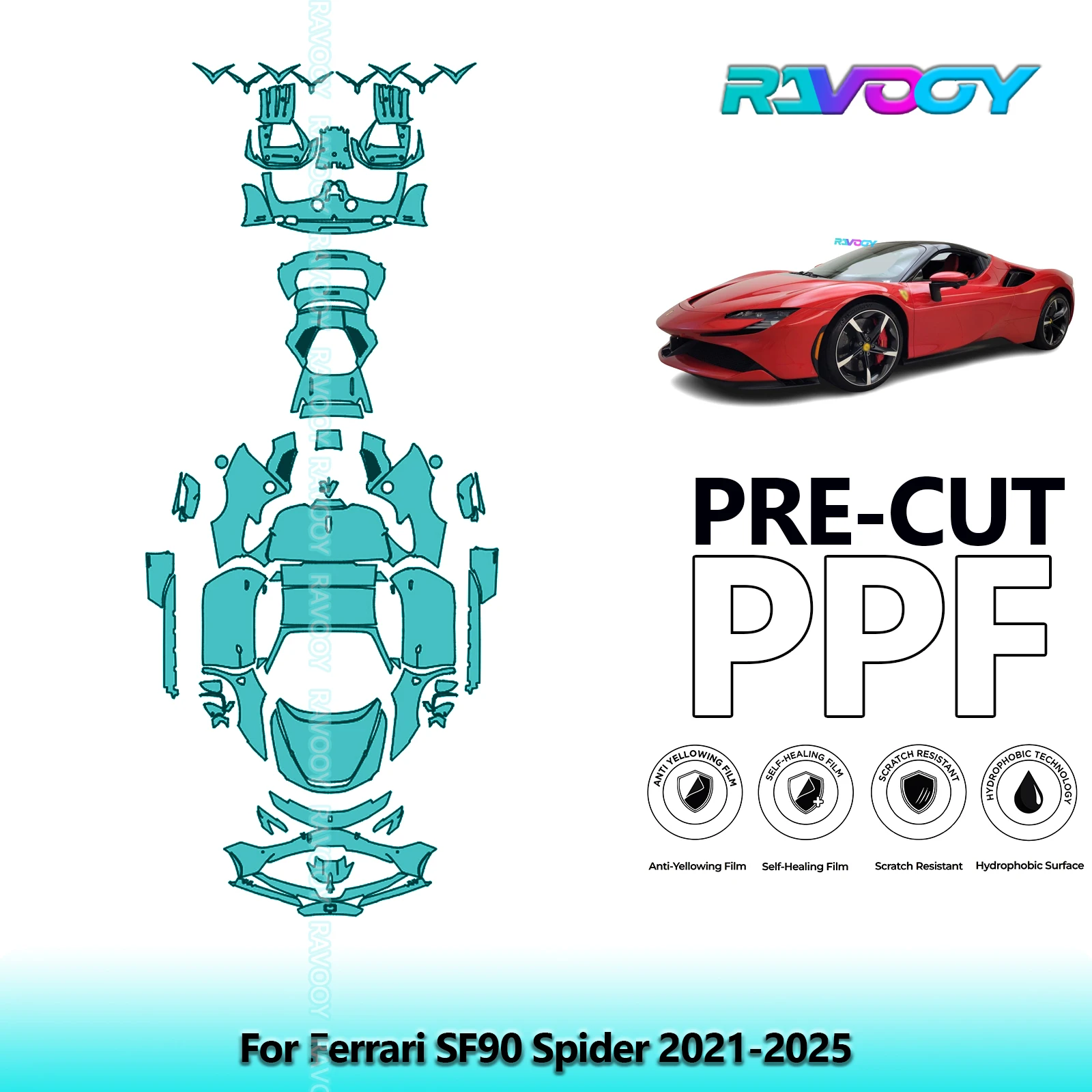 

Car Precut PPF Paint Protection Film Full Vehicle For Ferrari SF90 Spider 2021-2025