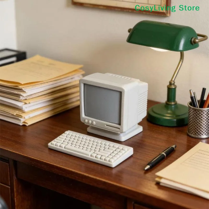 [CL]1/3 Sets Mini Retro Desktop Computer Model Toys Miniature Home Scene Ornament House Accessories[CL]