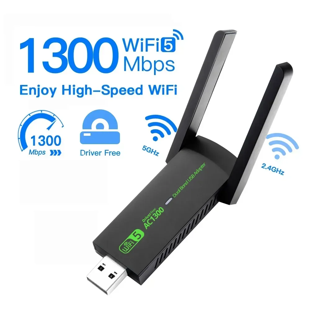 

1300Mbps Wifi USB Network Card WiFi 5 AC1300 USB Wifi Adapter Dual Band 2.4G 5G Wireless Dongle Receiver RTL8812 Antenna