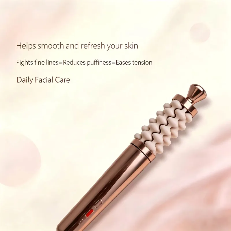 Portable Electric Facial Roller Massager Soft Wave Silicone Head Relieve Facial Tension Boost Skin Radiance Home Beauty