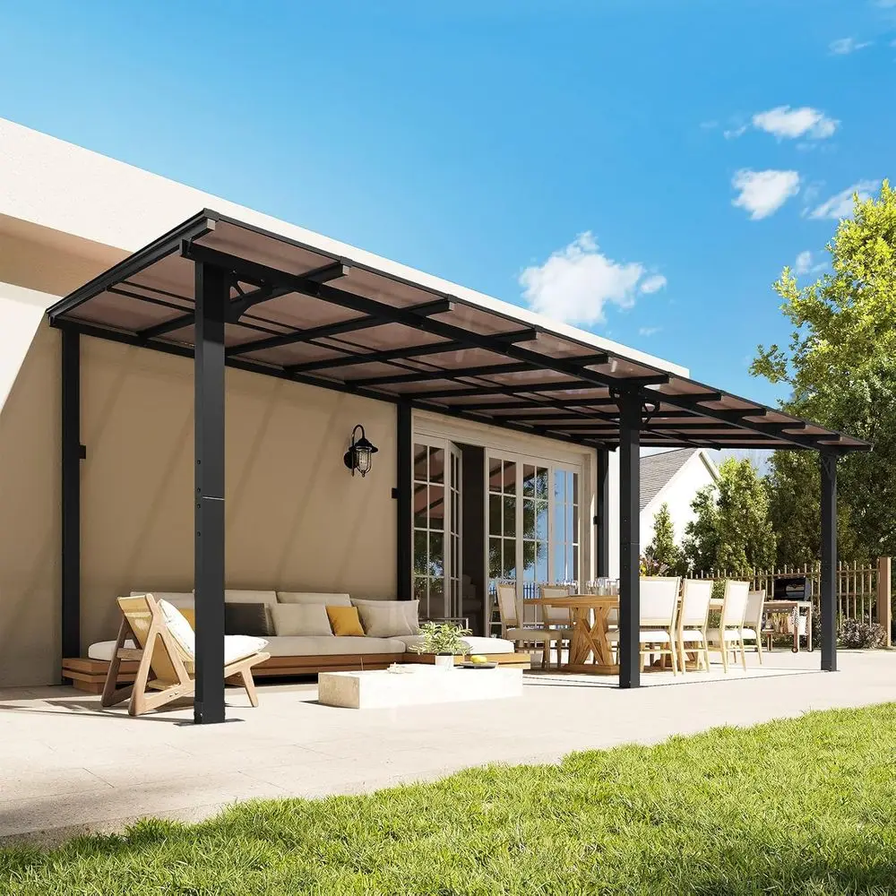

20ft x 10ft Outdoor Pergola with Sloped Roof and Heavy-Duty Wall Awnings for Patio and Deck
