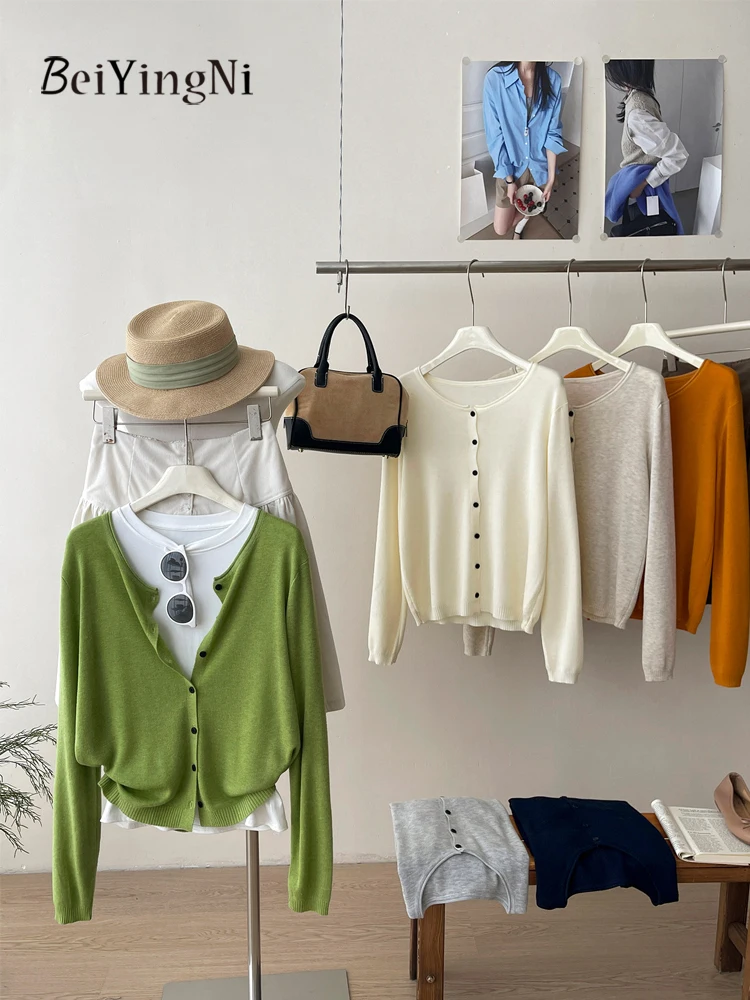 Beiyingni Autumn Winter Cashmere Cardigan Women Solid Color Casual Outwear O-neck Sweater Female Newest Single Breasted Knit Top