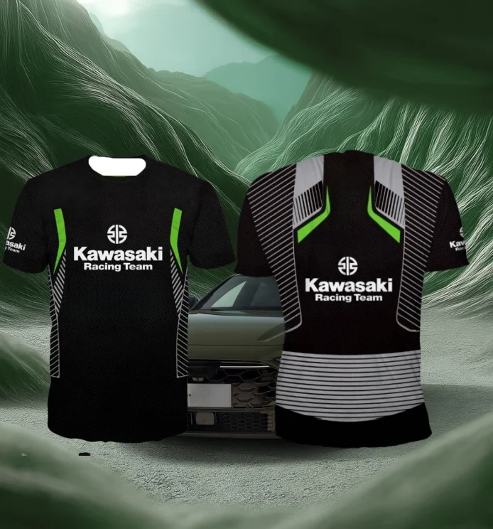 

2025 Kawasaki Racing Team Men T-shirt Summer Short Sleeve Sports Women Tees 2025 New Fashion Motorcycle Clothes Men Cool T Shirt