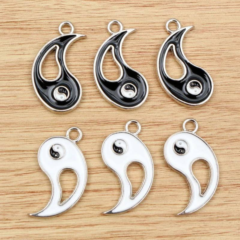 5pairs 13x28mm Taichi Charms Alloy Metal Drop Oil Two-Sided Tai Chi Bagua Macroporous Pendant DIY Jewelry Making Accessories