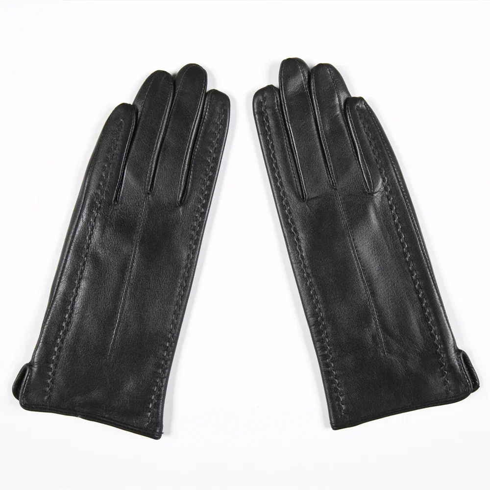 GOURS Winter Real Leather Gloves Women Black Genuine Goatskin Gloves Fashion Fleece Lining Warm Soft Driving Fashion New GSL031