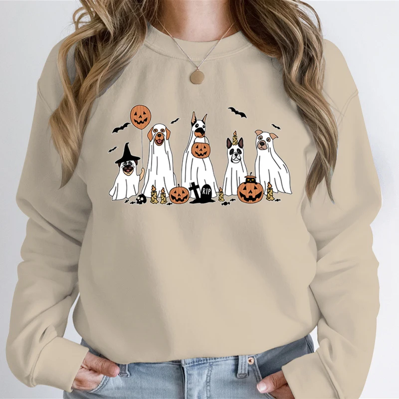 Woman Clothing Halloween Ghost Pumpkin Graphic Sweatshirt Hoodie Halloween Dog Sweatshirt Ghost Dog Pumpkin Graphic Sweatshirts