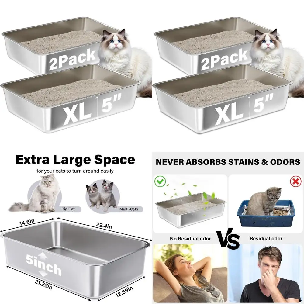 

Очень большие лотки для кошек из нержавеющей стали, 2 шт., легко очищаемые, с антипригарным покрытием, без запаха