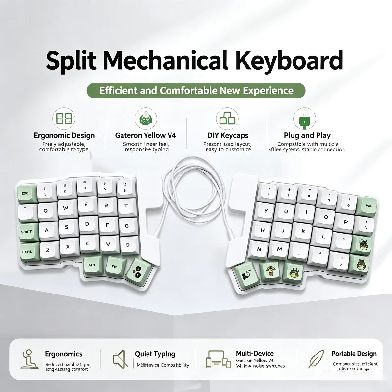 Silakka54 Diy Kit Wired Hot Pluggable Qmk/vial Split Ergonomic Mechanical Keyboard Multi‑system Compatible For Office Typing