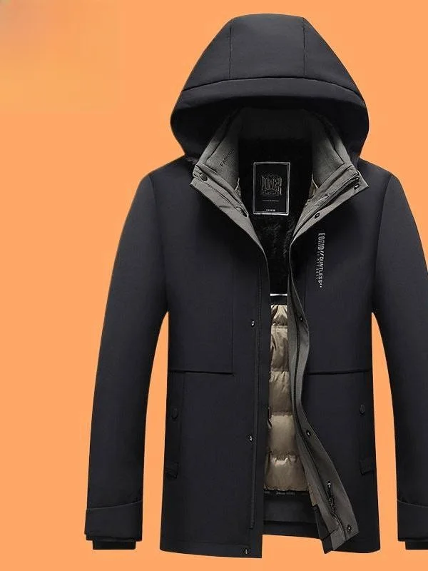 

Men's Quilted down Jacket Hooded Goose down Mid-Length Stand Collar Removable Inner Cold Resistant Luxury Winter Coat