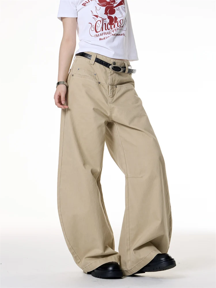 

Low Waist Wide Leg Casual Pants Women's Loose Slimming Drapey Straight Leg Pants American Retro Hot Girl Sle Khaki Color