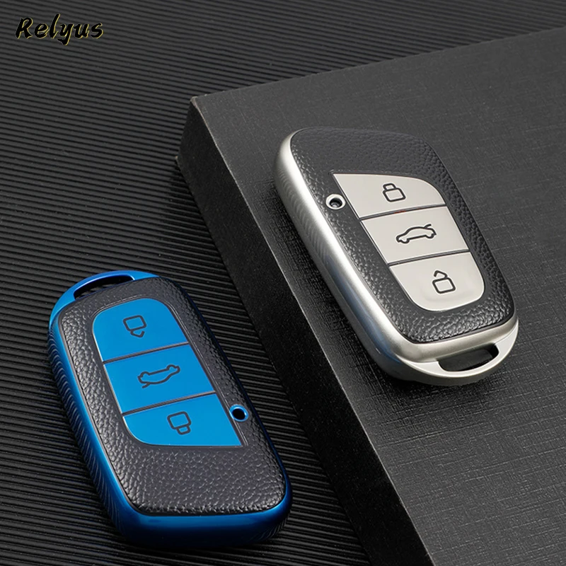 Funda Protectora de Cuero para Llave de Coche de 3 Botones para Chery EQ1 New Energy Little Ant QQ Ice Cream, Accesorios Interiores para Coche