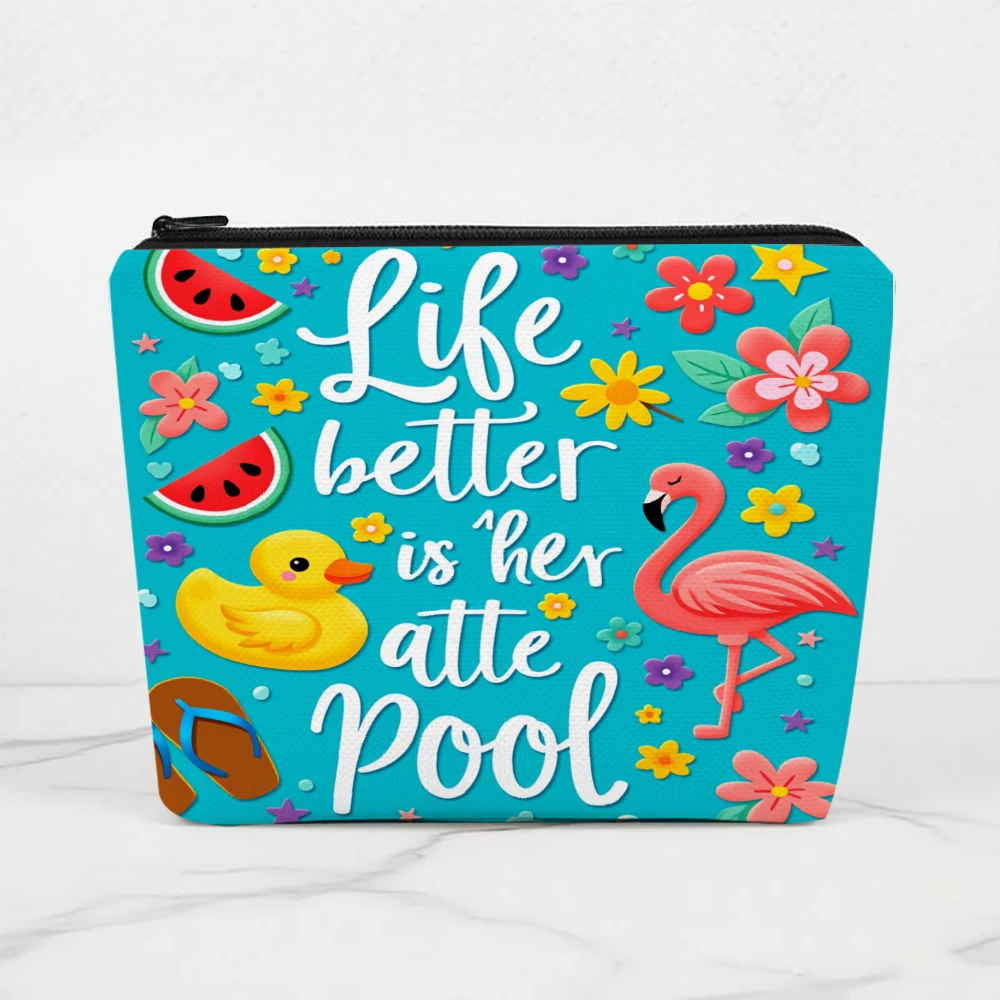 Summer Beach Scene With Flowers Makeup Bags for Girls Cosmetic Pouch Toiletry Bag Pencil Case Travel Storage